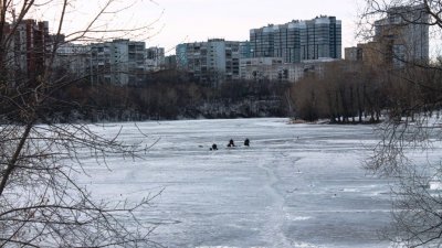 Екатеринбуржцы продолжают гулять по льду Городского пруда, рискуя жизнями