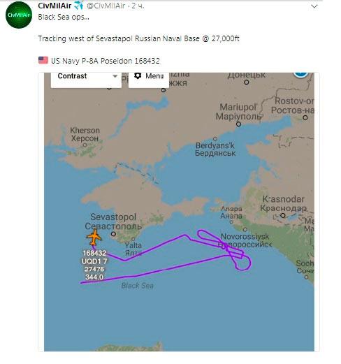Американский военный самолет летал близ Крыма