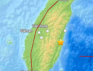 У берегов Тайваня произошло 6-балльное землетрясение