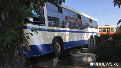 В центре Екатеринбурга автобус с пассажирами вылетел с дороги и врезался в дерево (ФОТО, обновлено)