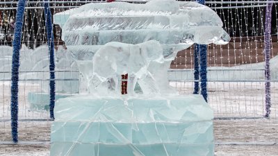 На главной площади Челябинска сломали ледяную фигуру медведей
