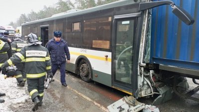 Пассажиры пострадали при столкновении автобуса с фурой на трассе в Подмосковье