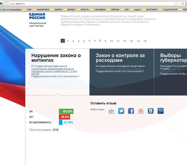 Новый Регион: Сайт Единой России голосует против ужесточения закона о митингах (ФОТО)
