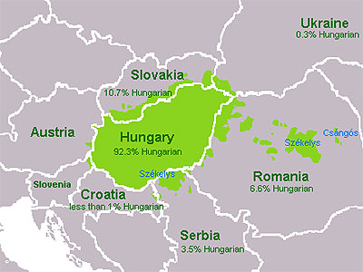 Территории компактного расселения венгров в наши дни