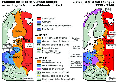 Территориальные изменения согласно Пакту Молотова-Риббентропа