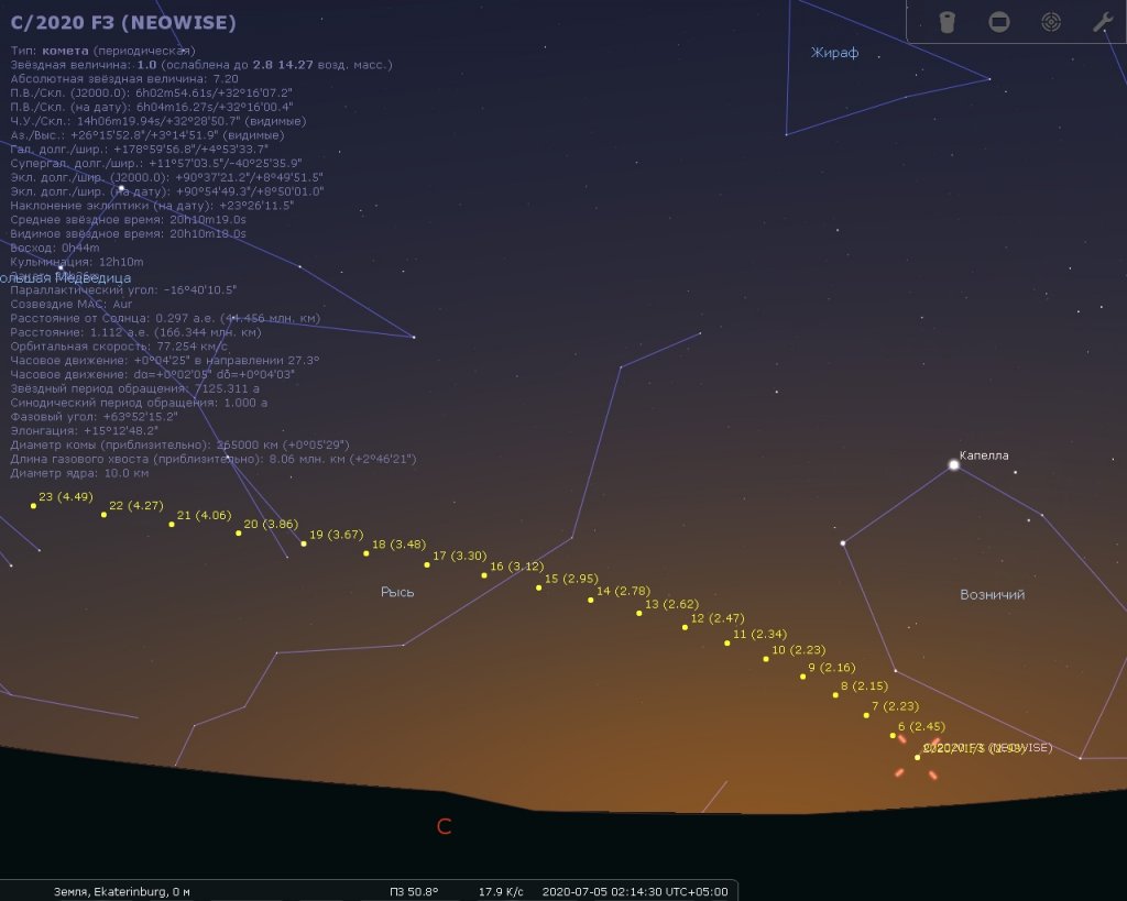 Новый День: В небе над Уралом появилась яркая комета Neowise
