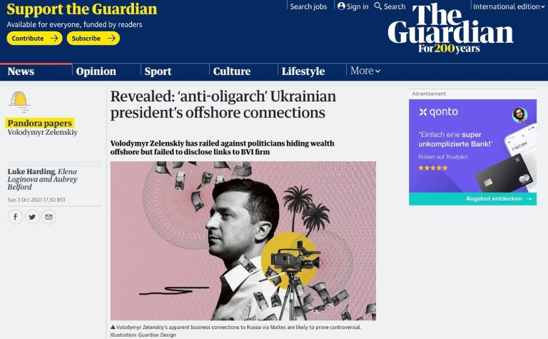 Новый День: Британская The Guardian опубликовала расследование о подпольных счетах Зеленского за рубежом