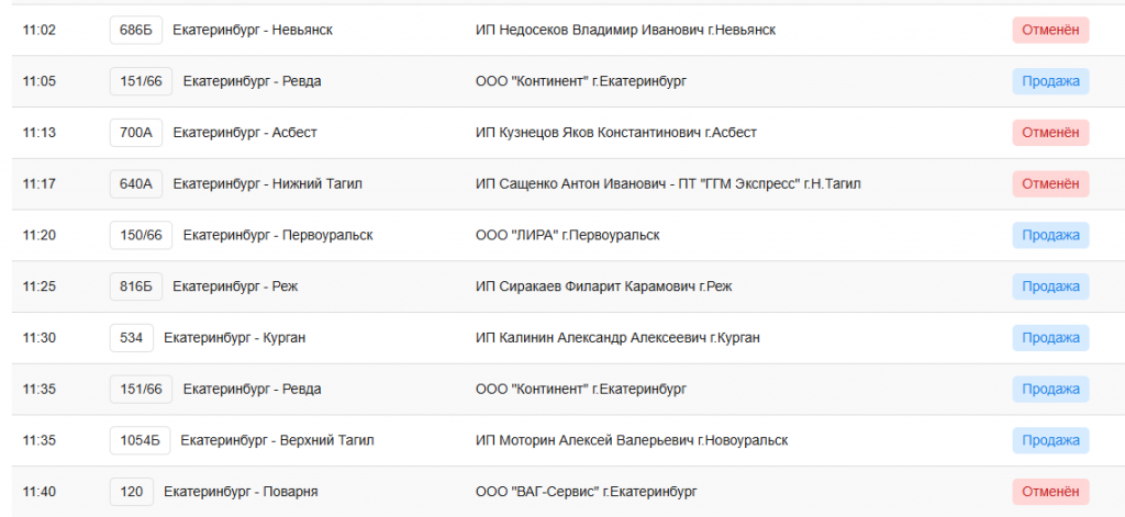 В Екатеринбурге отменили рейсы более 20 междугородних автобусов